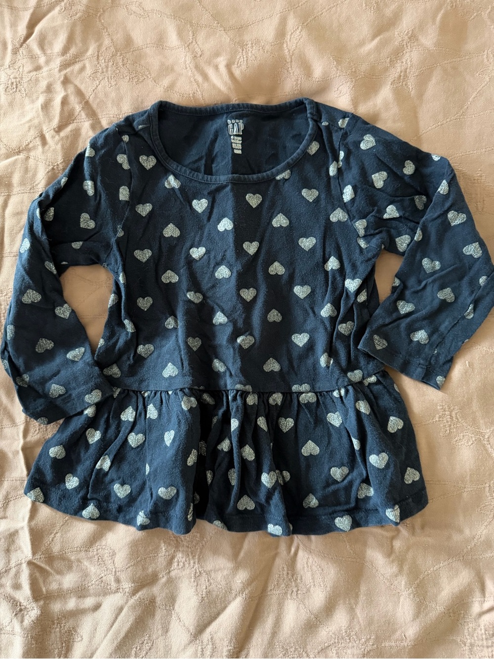 GAP Navy Long-Sleeve Peplum Top with Silver Hearts